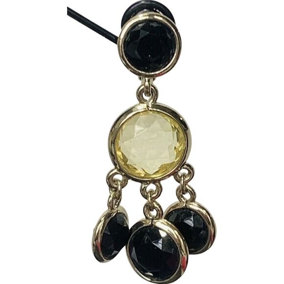 Jonette Rivoli Dangle Earrings 2"  Clip On Gold Tone Chandelier JJG Signed - Picture 3 of 8